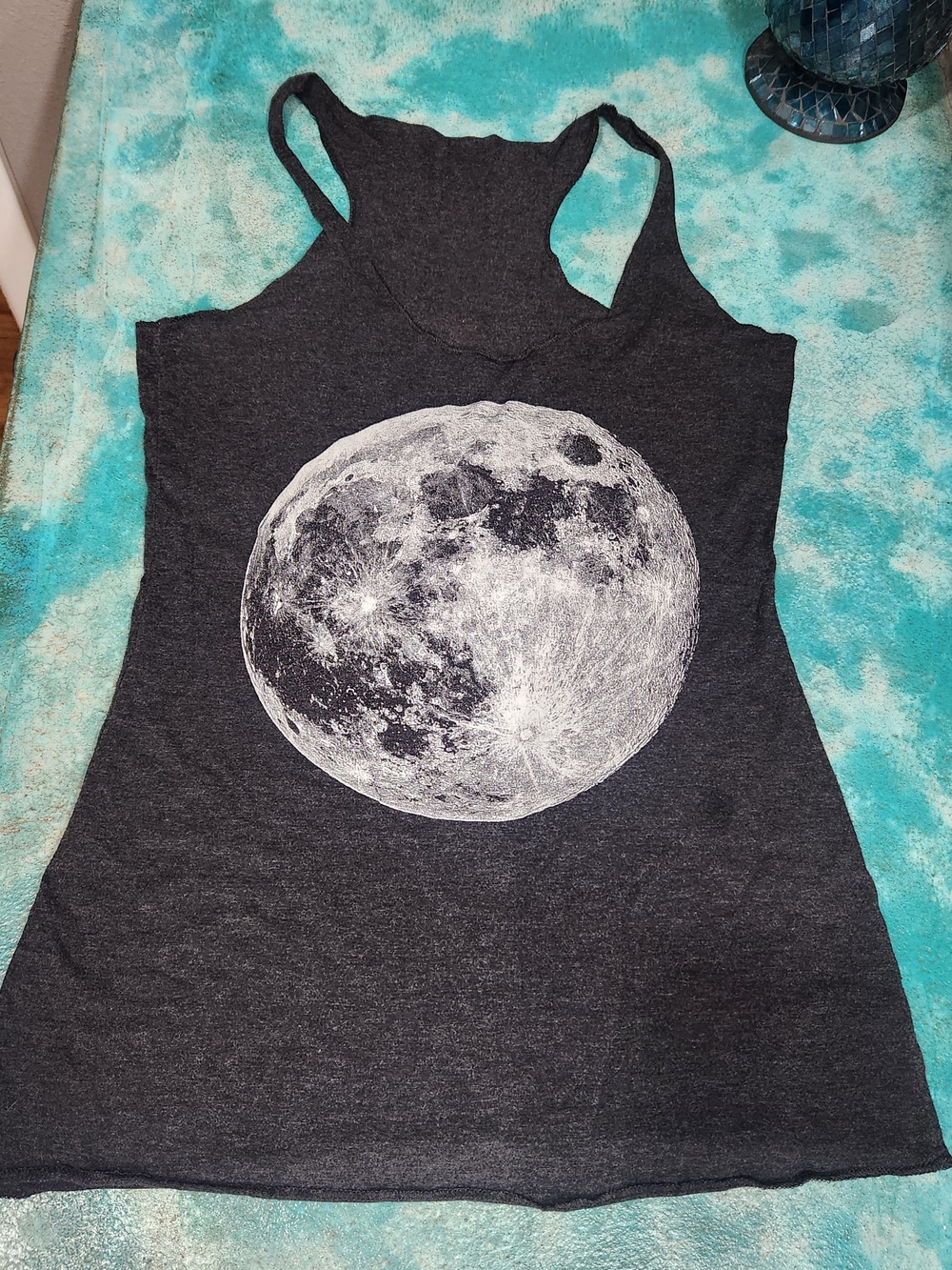 Women’s Charcoal Grey Screen Printed Moon Racerback Tank Top